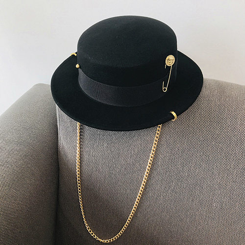 欧洲朋克风链子平顶羊毛呢女百搭