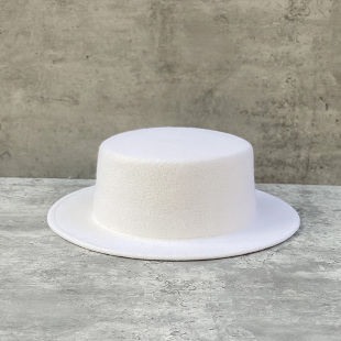 毡帽 简约法式 秋冬新款 白色光身羊毛呢礼帽女百搭平顶宽沿英伦时尚