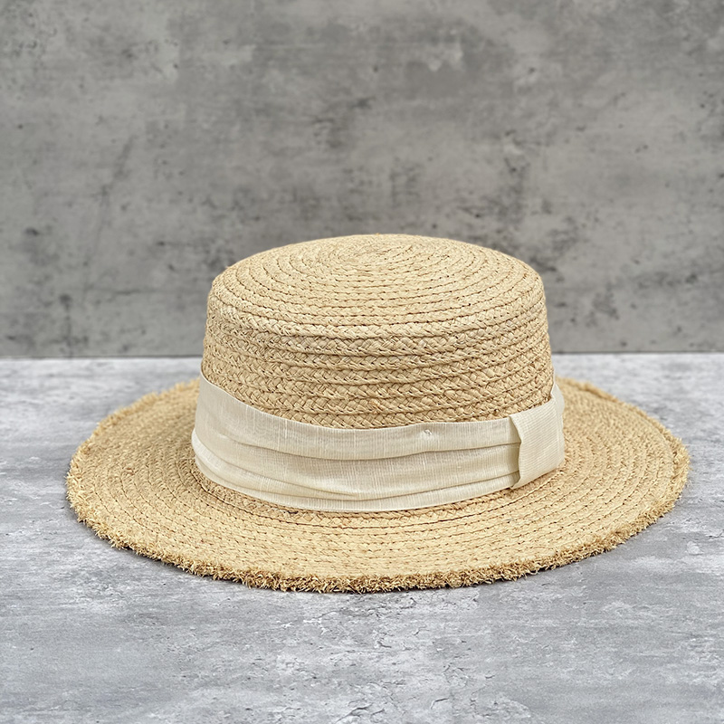 平顶帽子女度假海边巴拿马草帽平沿法式沙滩帽拉菲草遮阳防晒礼帽