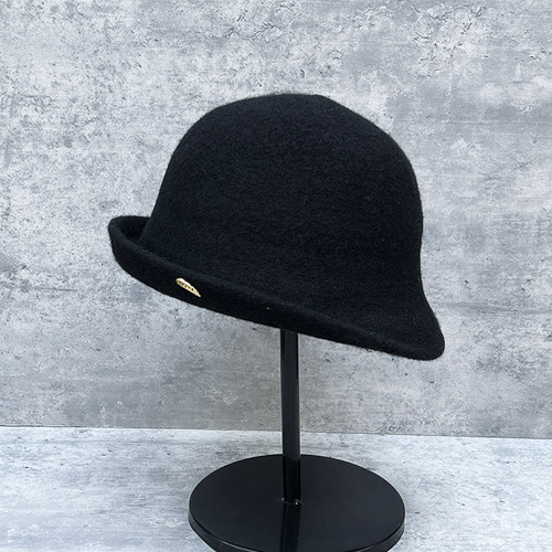 优雅舒适保暖羊毛渔夫帽女秋冬修饰脸型卷边礼帽百搭减龄韩版帽子