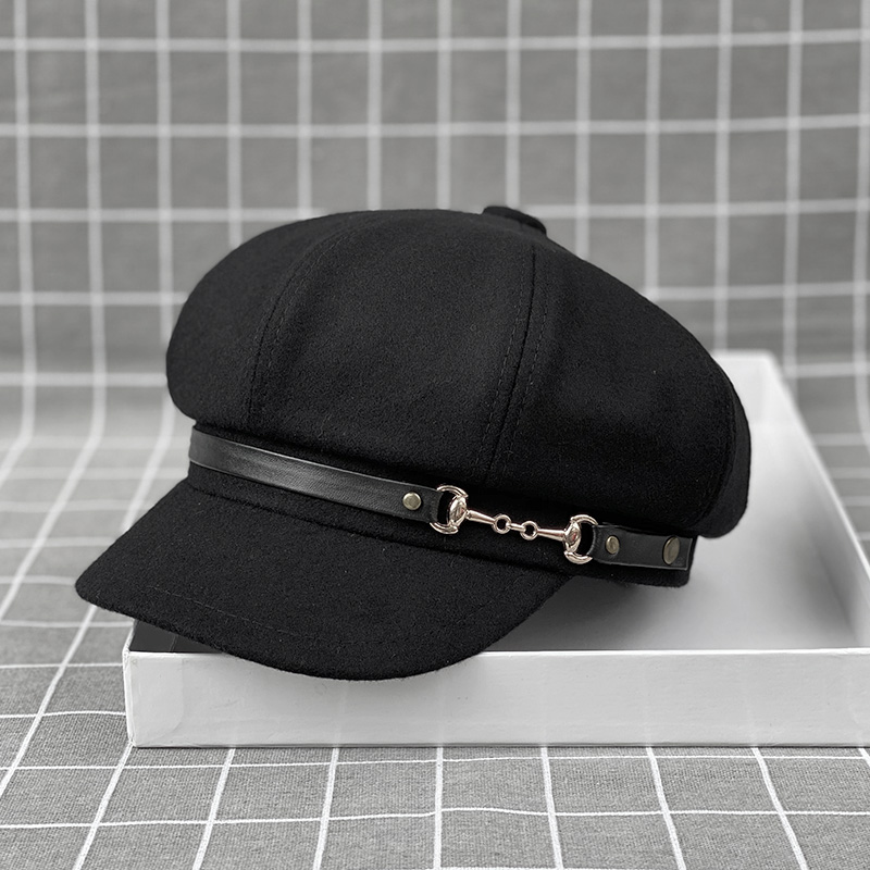羊毛呢复古时尚金属扣报童帽子