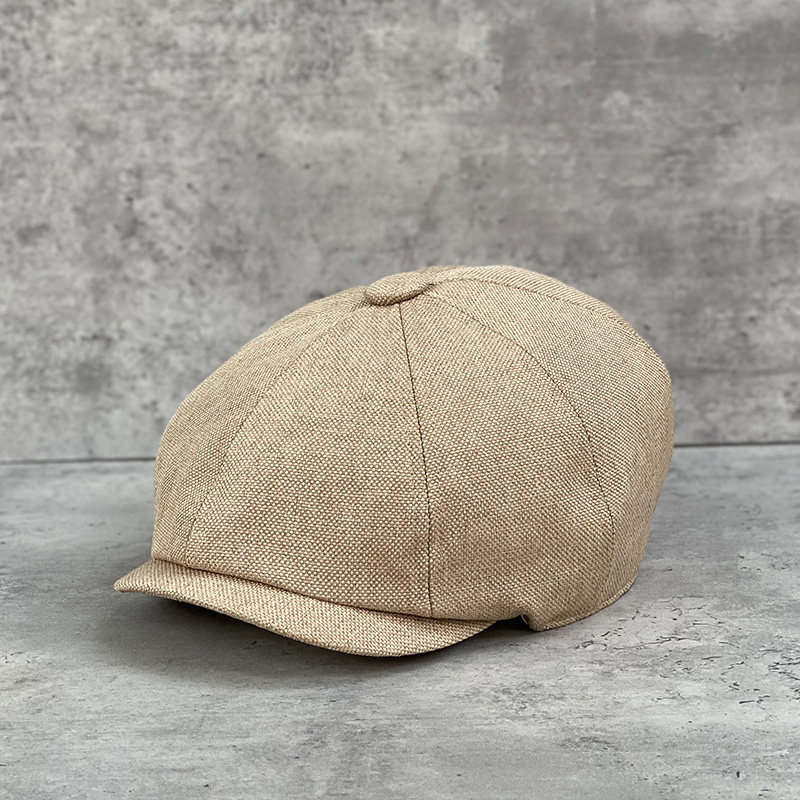 2024年大号夏季仿麻布八角帽男女报童帽短檐鸭舌帽中青年画家帽子