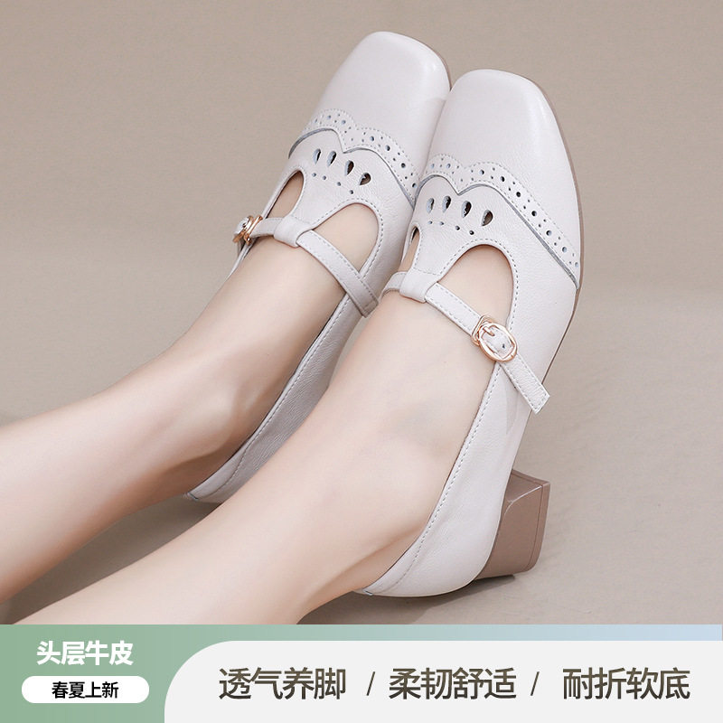 2025春季复古真皮乐福鞋女粗跟中跟英伦牛皮方头单鞋四季小皮鞋43