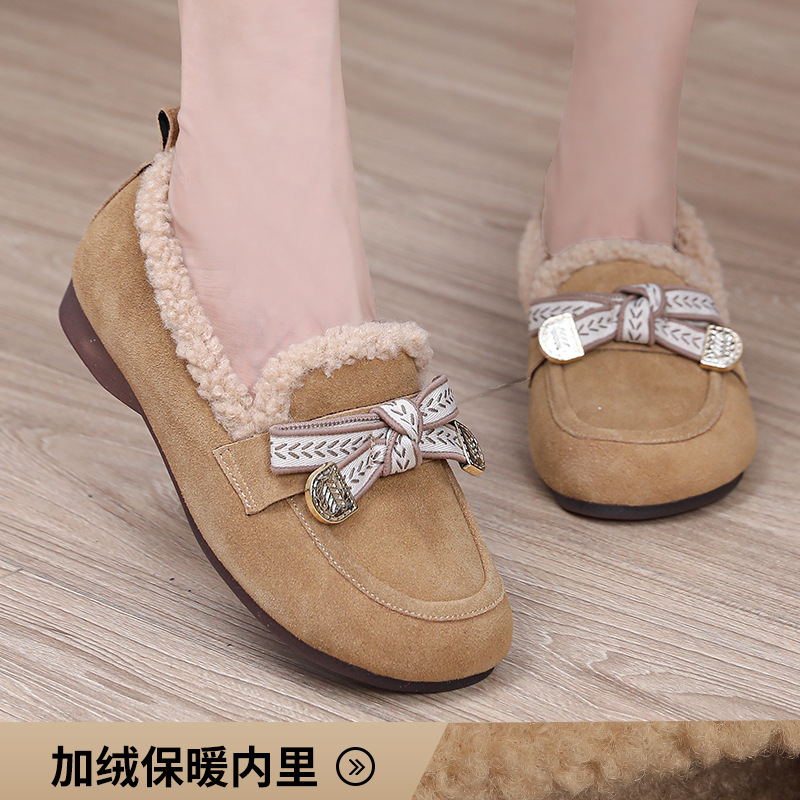 复古毛毛棉鞋25秋冬加绒懒人一脚蹬软底豆豆鞋大码外穿保暖女棉鞋