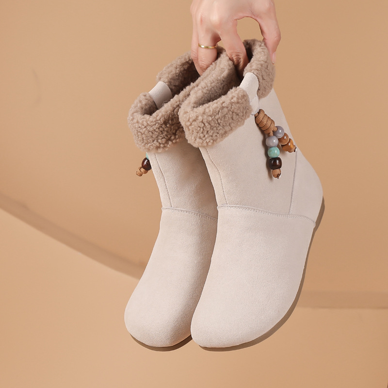 加绒雪地靴女鞋2025新款秋冬季棉鞋毛毛鞋保暖复古软底棉短靴4142