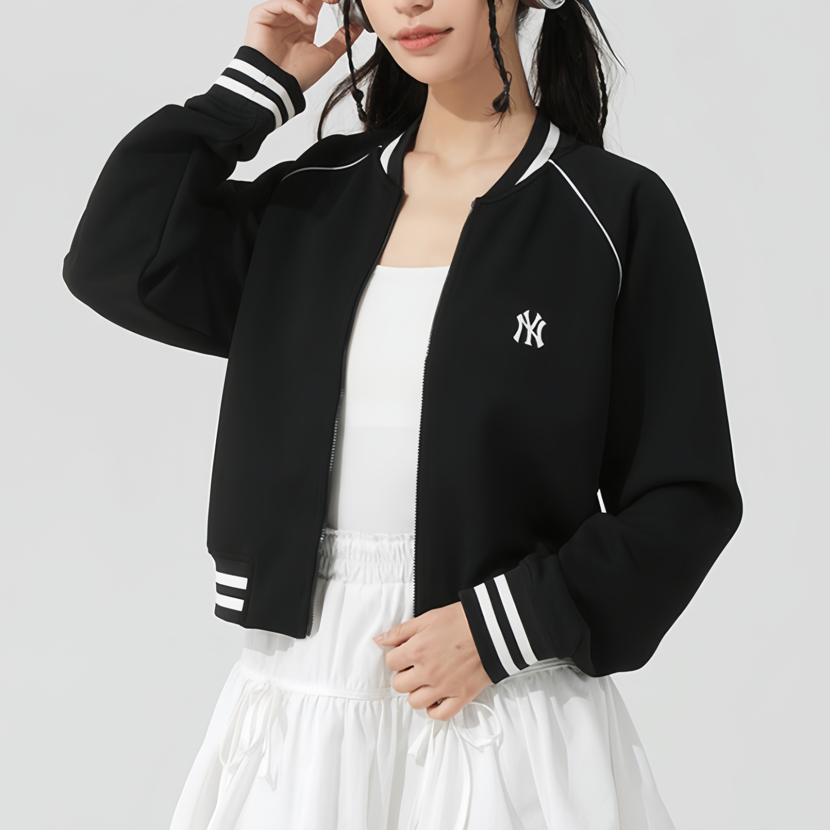 MLB女子外套25春季新款NY小标短款上衣开衫运动棒球服3FTRV1251