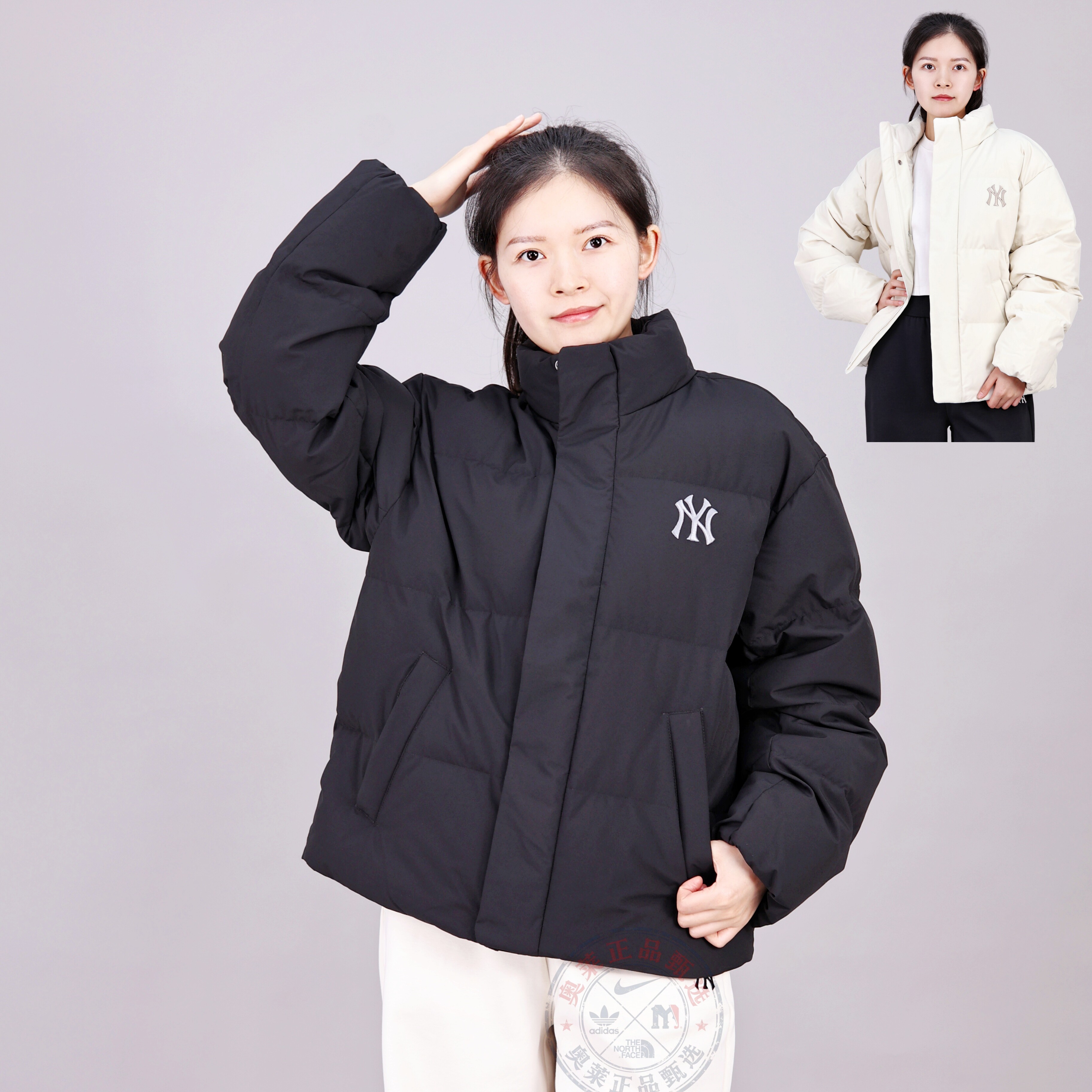 MLB羽绒服男女情侣老花保暖立领