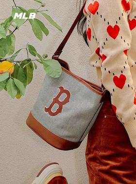 MLB虞书欣同款单肩包男女NY复古学院风斜挎包水桶包BMS07