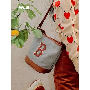 MLB虞书欣同款单肩包男女NY复古学院风斜挎包水桶包BMS07