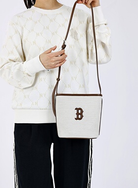 26新款MLB情侣水桶包NY斜挎包单肩包拎包便捷休闲运动包3ABMB016N