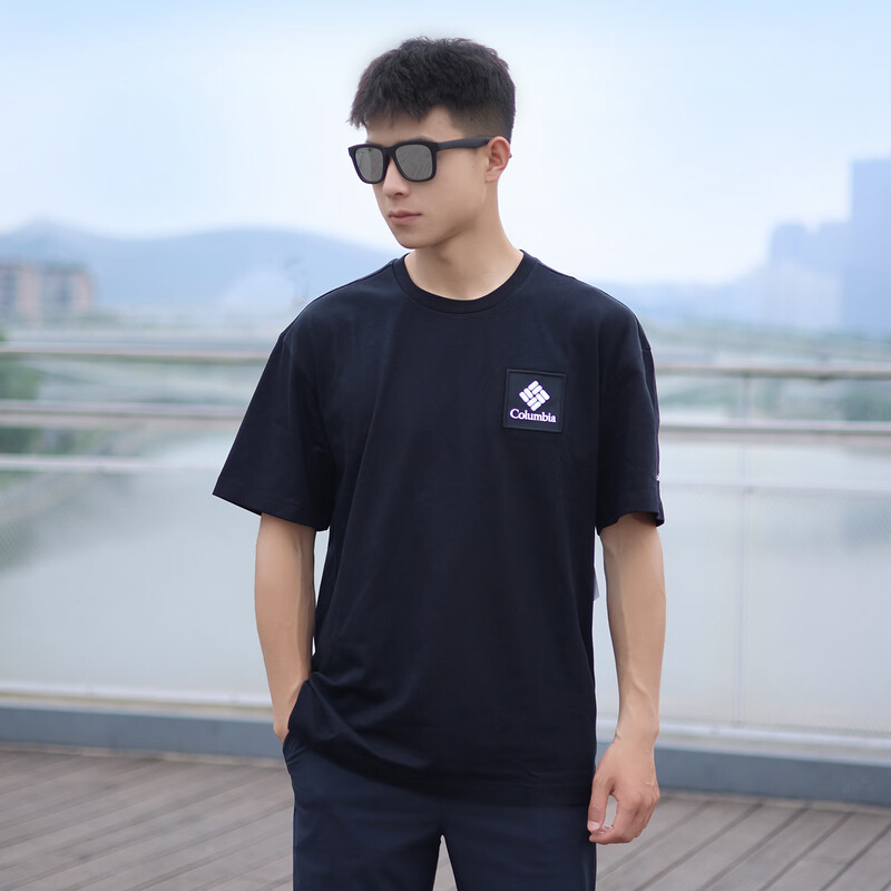 哥伦比亚圆领T恤男子棉涤短袖
