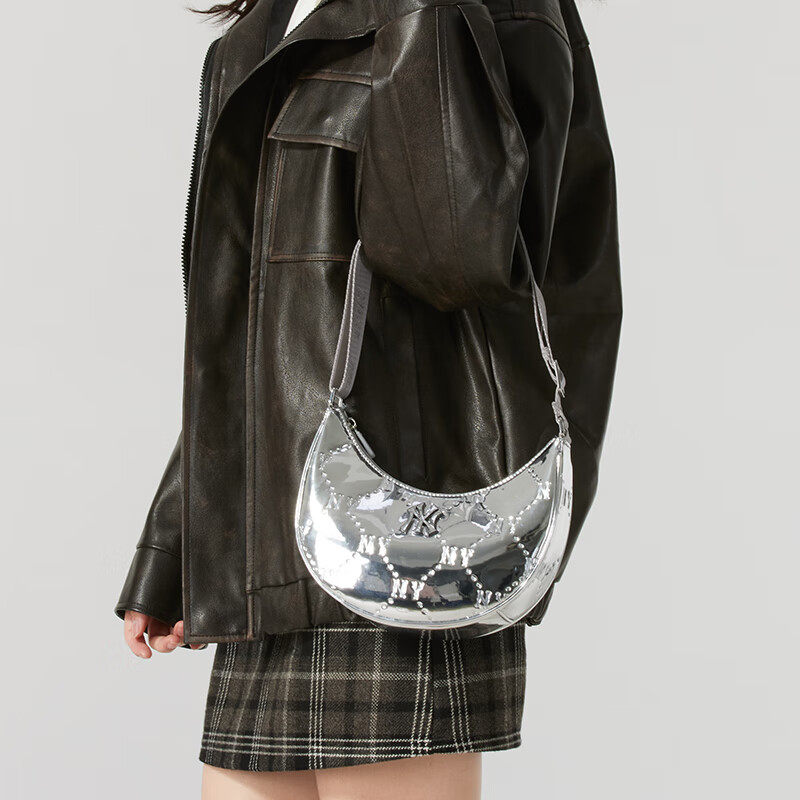 MLB儿童斜挎包25新款NY老花男女复古休闲单肩包月牙包7ACRMD75N