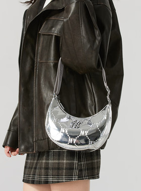 MLB儿童斜挎包25新款NY老花男女复古休闲单肩包月牙包7ACRMD75N