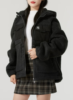 MLB抓绒衣男女25秋冬新款NY口袋拼接休闲运动羊羔绒外套3AFDB0146