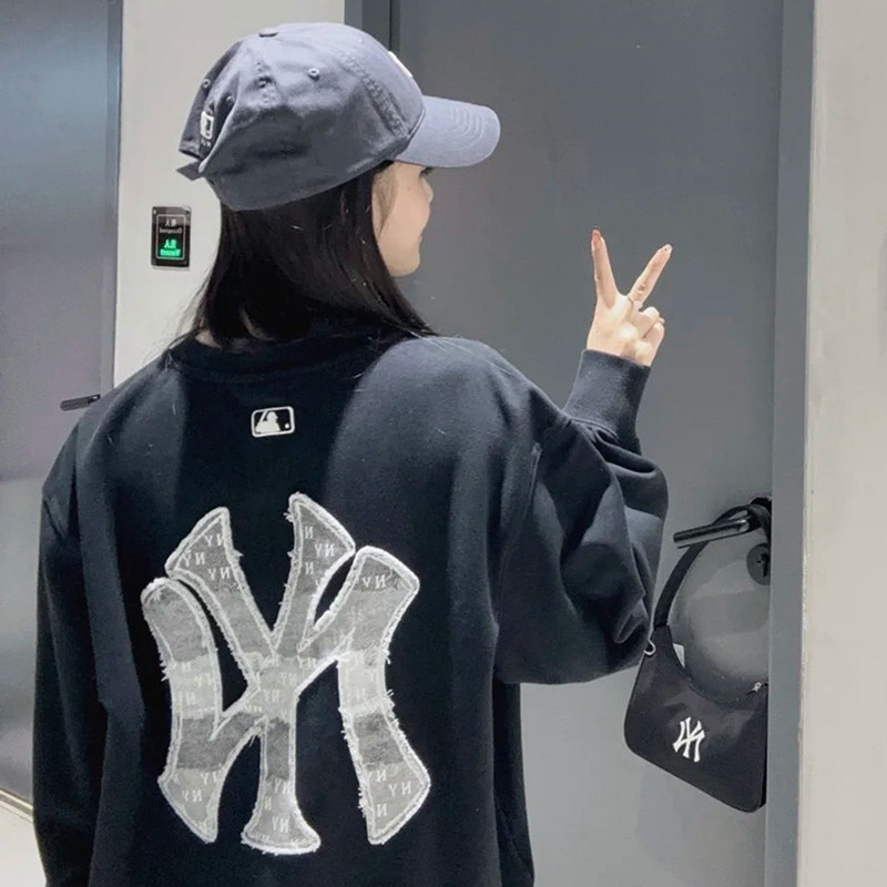 MLB卫衣男女款26春夏新款运动户外NY牛仔大标圆领套头衫3AMTM0561