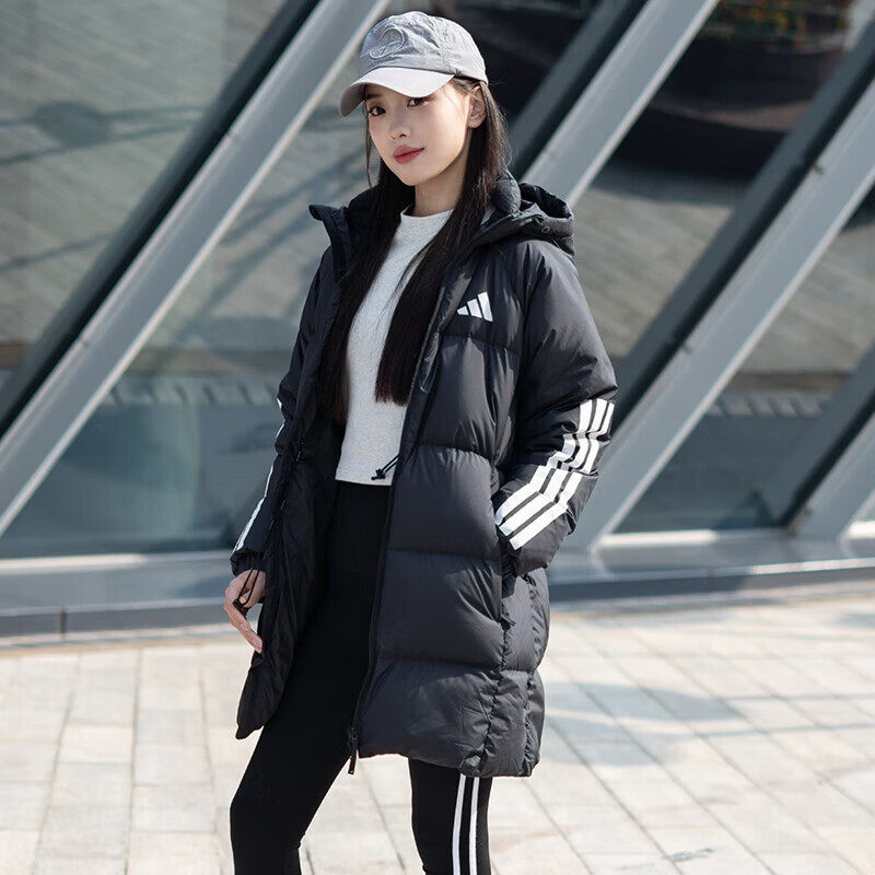 adidas阿迪达斯中长款羽绒服女保暖斯棉羽夹克运动休闲外套JG3855