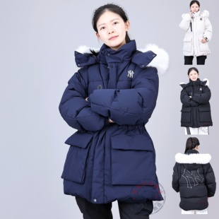 MLB儿童羽绒服男女大童25新款毛领NY大标鹅绒棉羽外套7ADJB1456