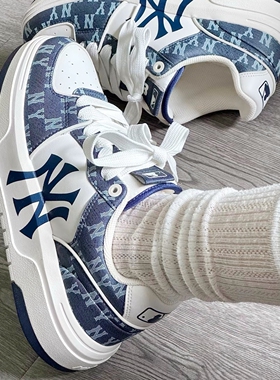 MLB休闲鞋男女复古老花牛仔学长鞋复古满标厚底增高板鞋3ASXCLD4N