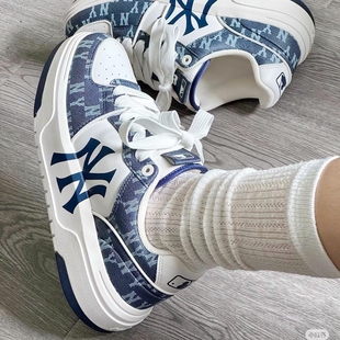 张凌赫同款MLB休闲鞋男女复古老花牛仔学长鞋增高板鞋3ASXCLD4N