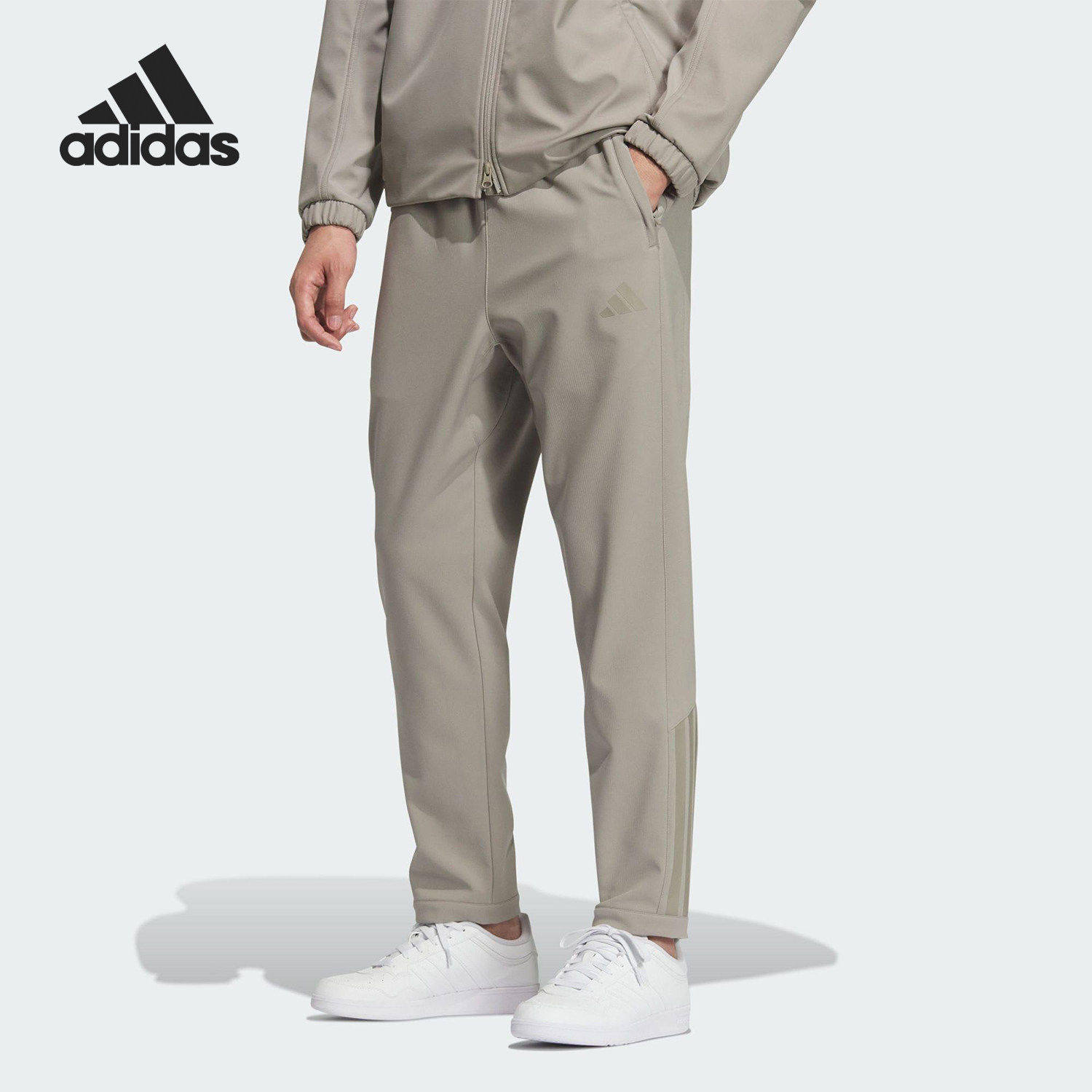 adidas阿迪达斯休闲裤男长裤加绒宽松运动三条纹抓绒梭织裤KQ8527