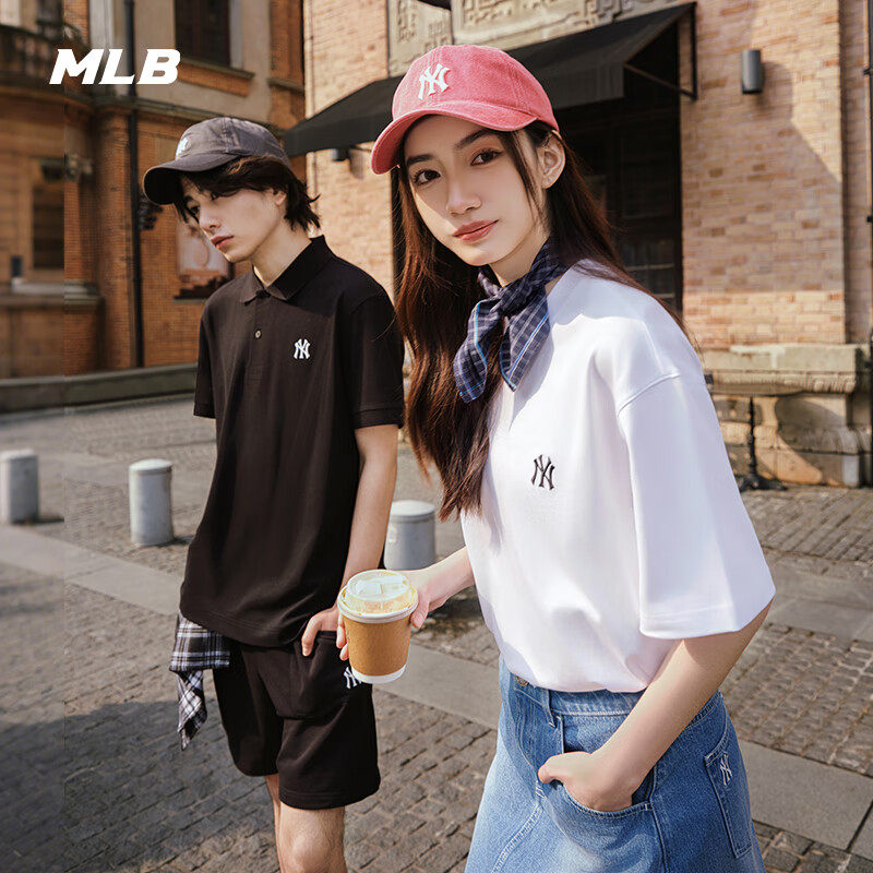 MLB短袖男女同款NY刺绣小标圆领宽松舒适休闲运动T恤3ATSB0253