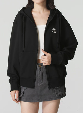 MLB男女同款25秋新款针织运动休闲宽松舒适拉链连帽外套3ATRB0154