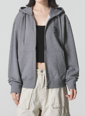 MLB男女款25秋季新款针织休闲运动宽松防风长袖连帽外套3ATRB0454