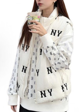 MLB羽绒马甲男女秋冬款情侣NY复古老花刺绣保暖棉羽背心3ADVG0146