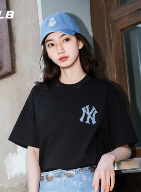 MLB短袖男女情侣25夏季新款大logo牛仔做旧凉感宽松T恤3ATSM0953