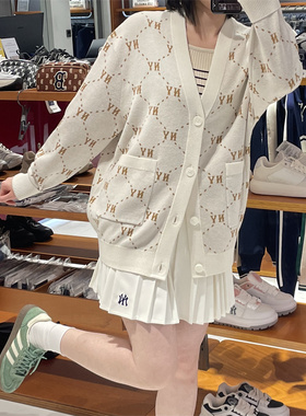 MLB针织衫男女NY钻石老花情侣学院风休闲开衫针织外套3AKCM0144