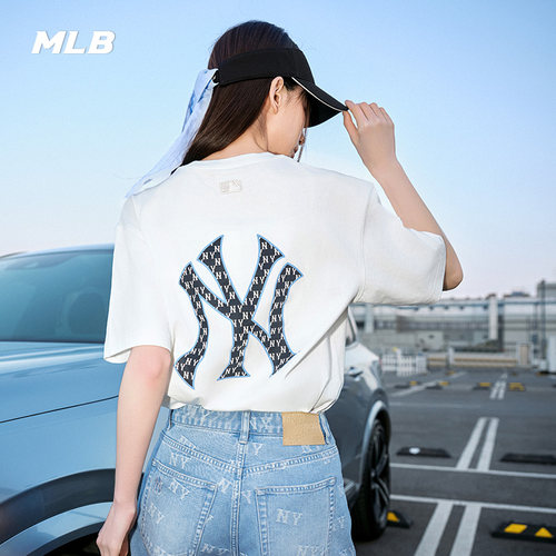 正品MLB情侣NY大标纯棉短袖