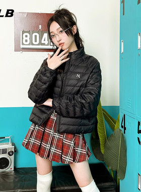 MLB羽绒服女秋冬NY小标634蓬鹅绒运动保暖防风立领外套3FDJB0336