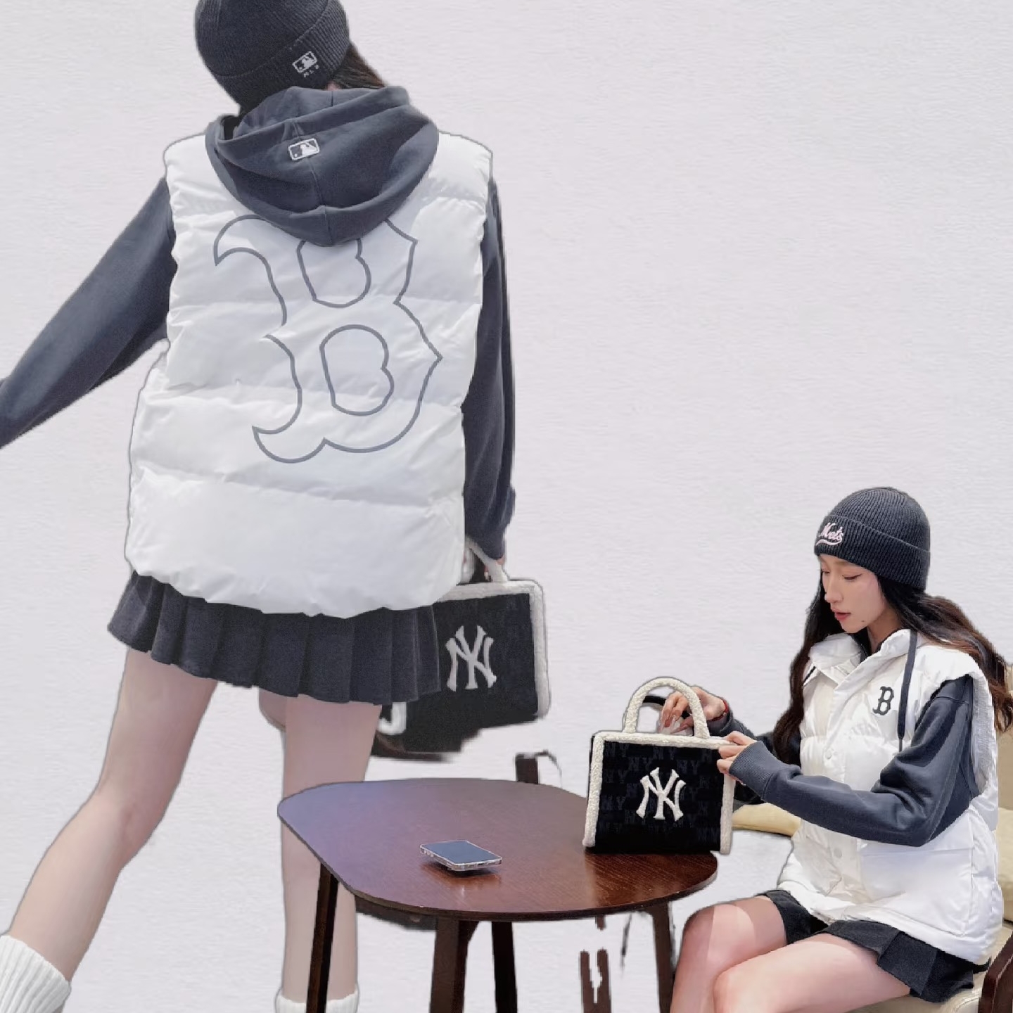 【特价】MLB情侣NY大标羽绒马甲