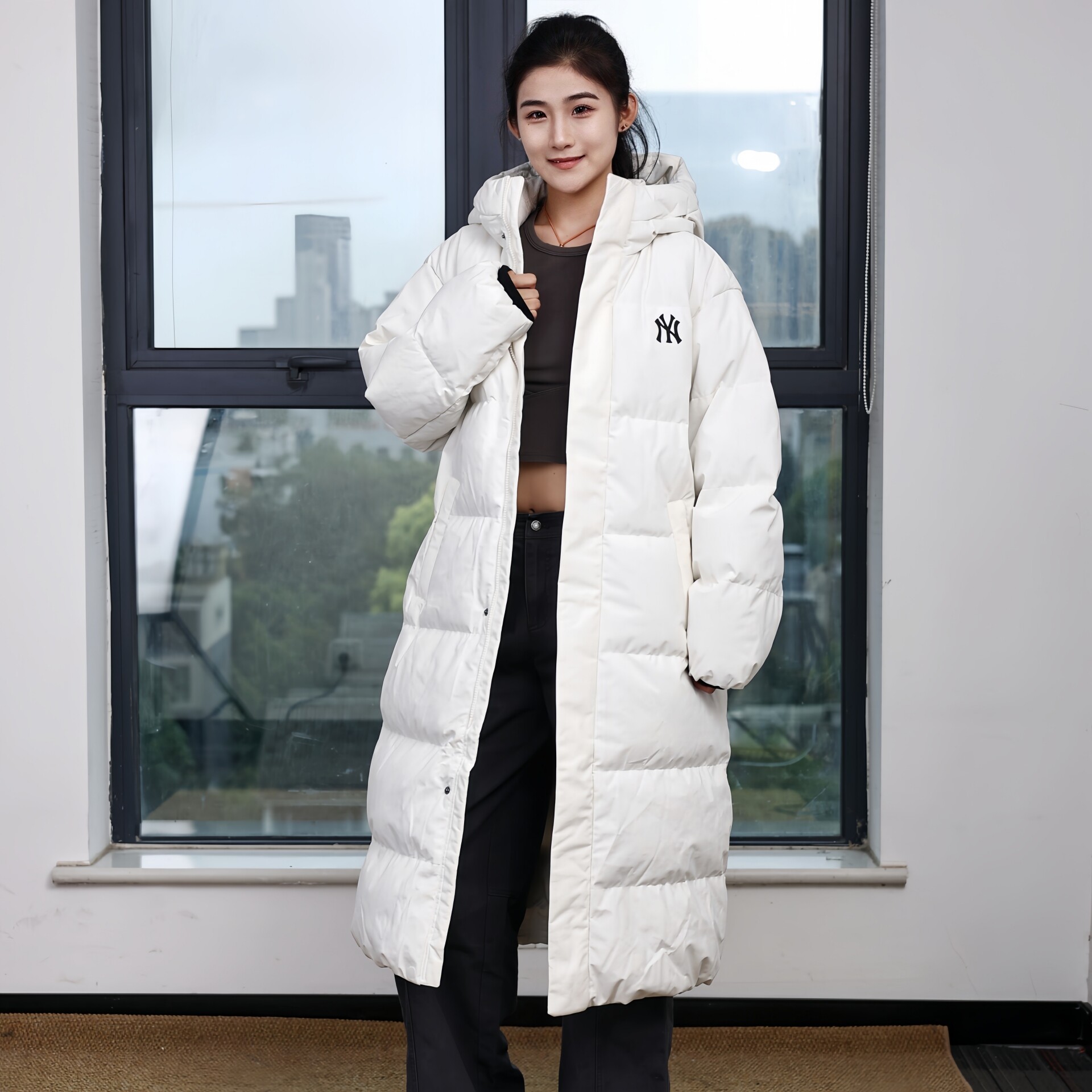 MLB男女同款防泼水长款羽绒服