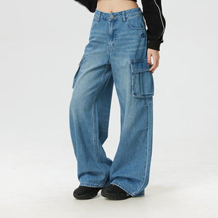 直筒长裤 26春夏新款 阔腿裤 女NY刺绣水洗蓝工装 3FDPB0261 MLB牛仔裤