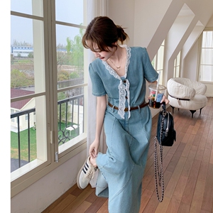 现货蕾丝装饰（可拆卸）牛仔连衣裙2D078-S9040-P145K228