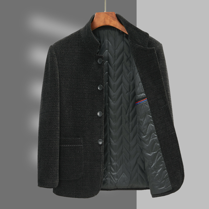 中老年人男士立领雪尼尔爸爸装冬季呢子外套休闲加棉衣爷爷夹克衫