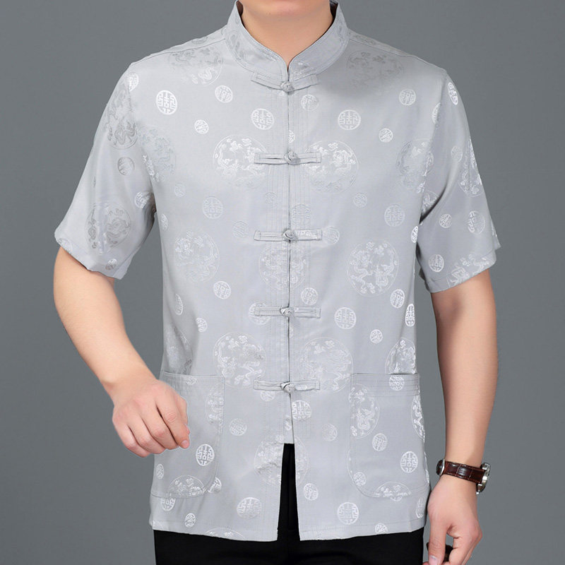summer Short sleeved Men's costume shirt Middle-aged and elderly people Dad installed Chinese style Hanfu Grandpa loaded Chinese tunic suit jacketin the Men's clothing, National costume  category - from Buy2taobao.com to provide professional Taobao agent buy service
