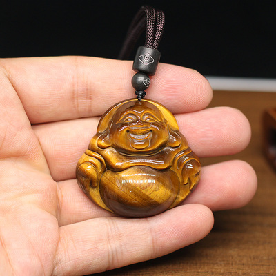 天然虎眼石虎晶石弥勒佛吊坠女款
