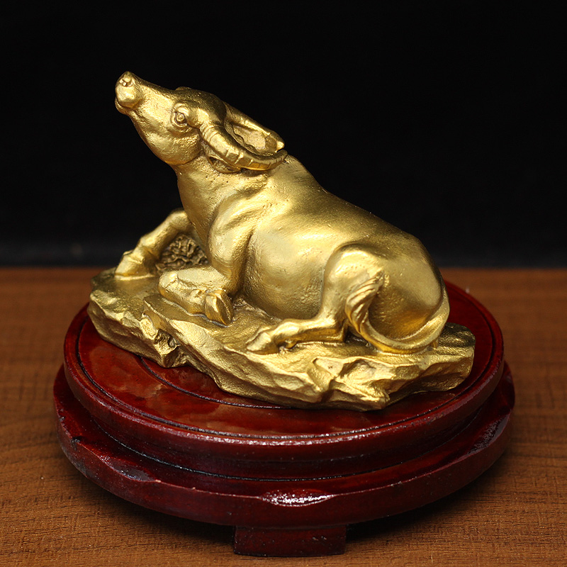 纯铜十二生肖牛大水牛卧牛摆件黄铜家居客厅玄关电视柜摆设装饰品