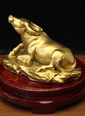 纯铜十二生肖牛大水牛卧牛摆件黄铜家居客厅玄关电视柜摆设装饰品