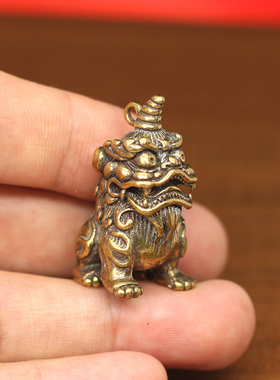 小号实心纯铜独角兽瑞兽麒麟摆件
