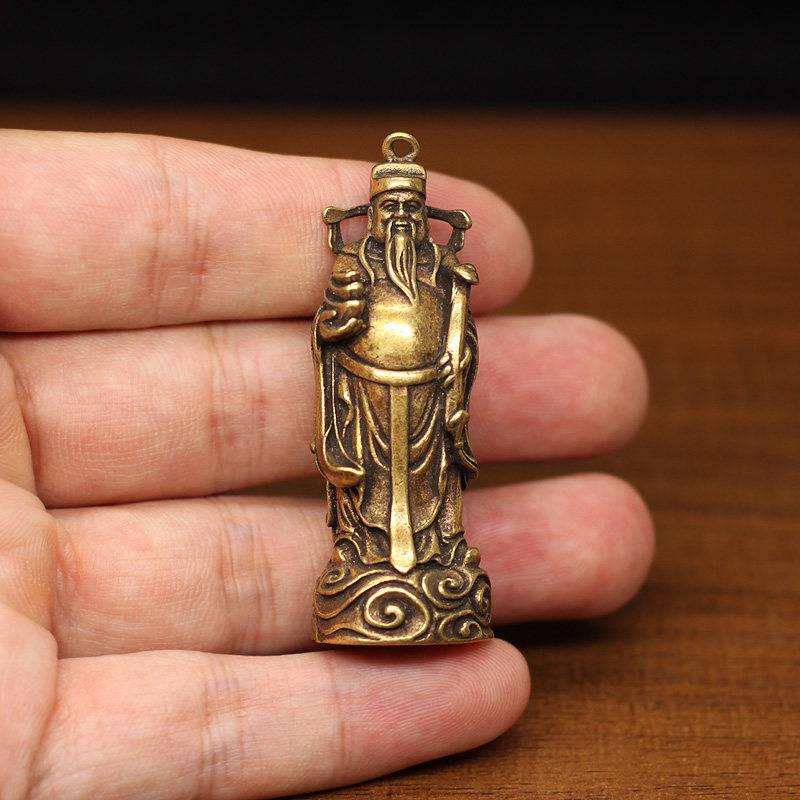 迷你微雕古玩铜器纯铜财神招财旺财桌面小摆件可做钥匙扣挂件吊坠