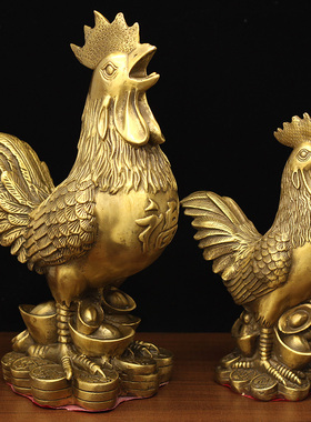 纯铜大公鸡摆件家居客厅电视柜风水用品玄关卧室工艺品摆设黄铜鸡