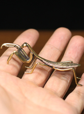 复古黄铜螳螂昆虫茶宠铜器小摆件