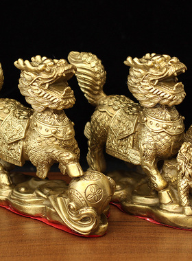 纯铜黄铜送子麒麟家居风水摆件客厅卧室工艺品麒麟送子求子摆设品