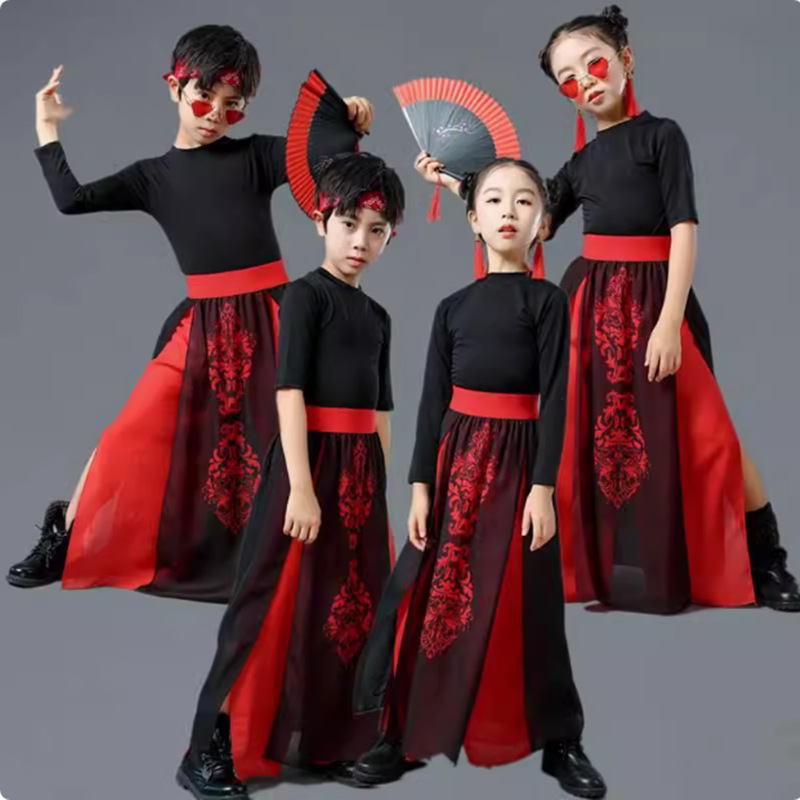 雪龙吟舞蹈服儿童国潮古典舞运动会扇子舞蹈服装中国少年郎
