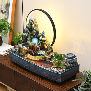 假山流水生财摆件循环水景办公室客厅玄关风水轮桌面摆件开业乔迁