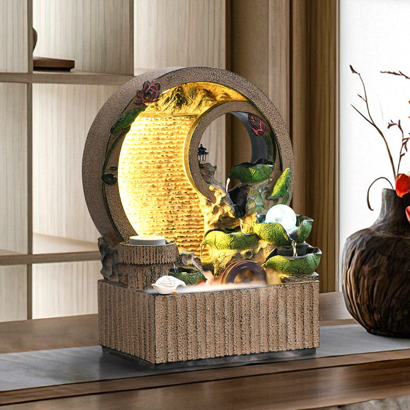 假山流水生财摆件循环水景办公室客厅玄关风水轮桌面摆件开业乔迁