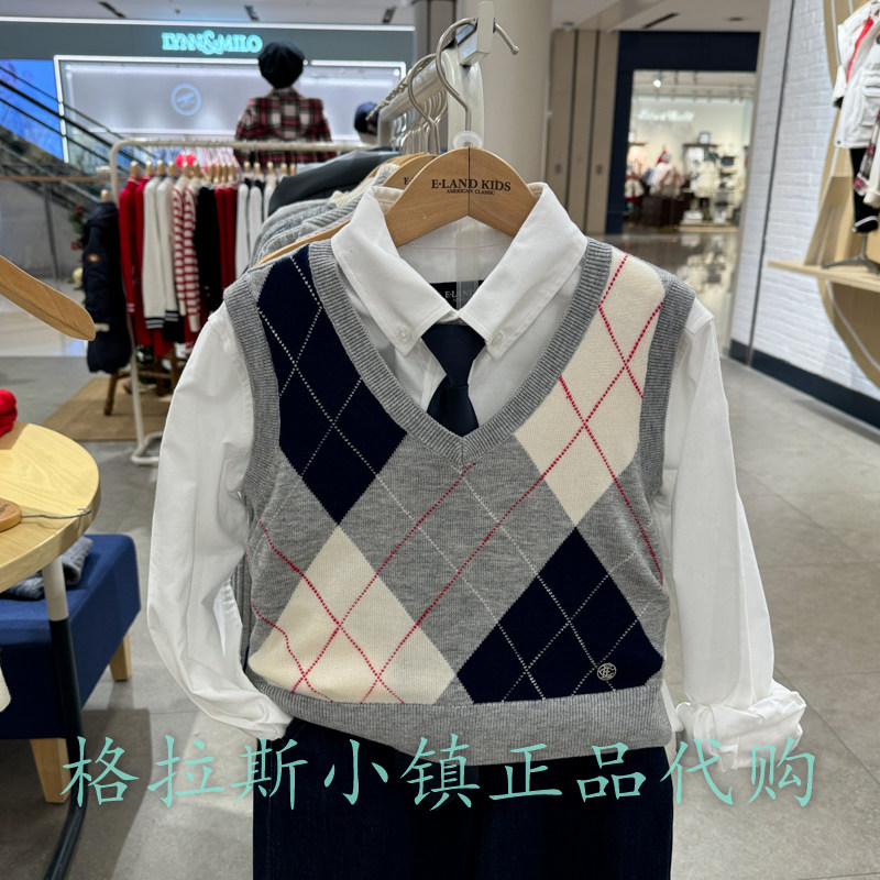 衣恋童装正品春女童菱格V领马甲